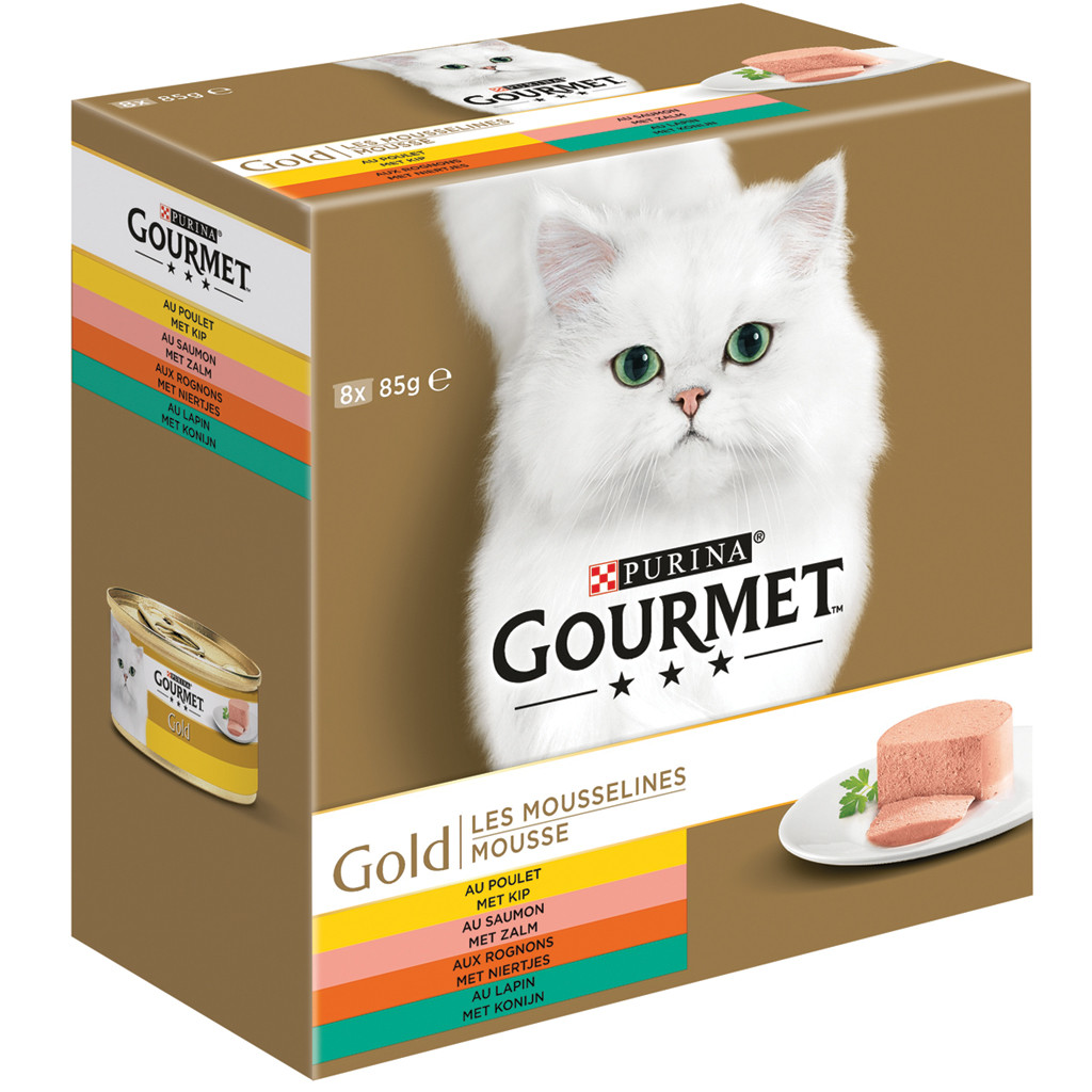 Gourmet kattenvoer Gold Mousse zalm, konijn 8 x 85 gr | Hofstede &